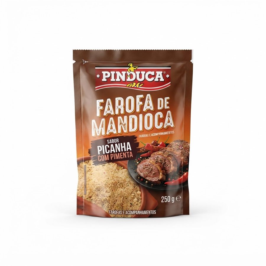 Farofa de Mandioca Sabor Picanha com Pimenta 250 g Pinduca — produto disponível na BRAVI