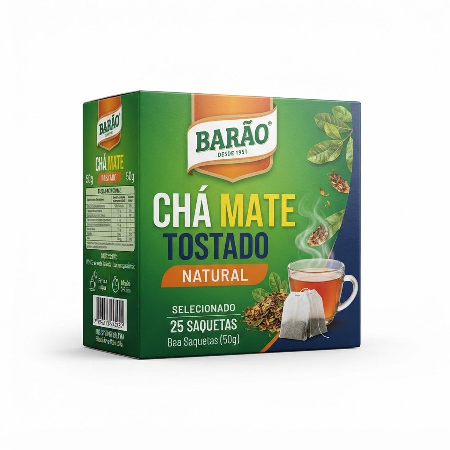 Chá Mate Barão Tostado Natural — 25 Saquetas Barão — produto disponível na BRAVI