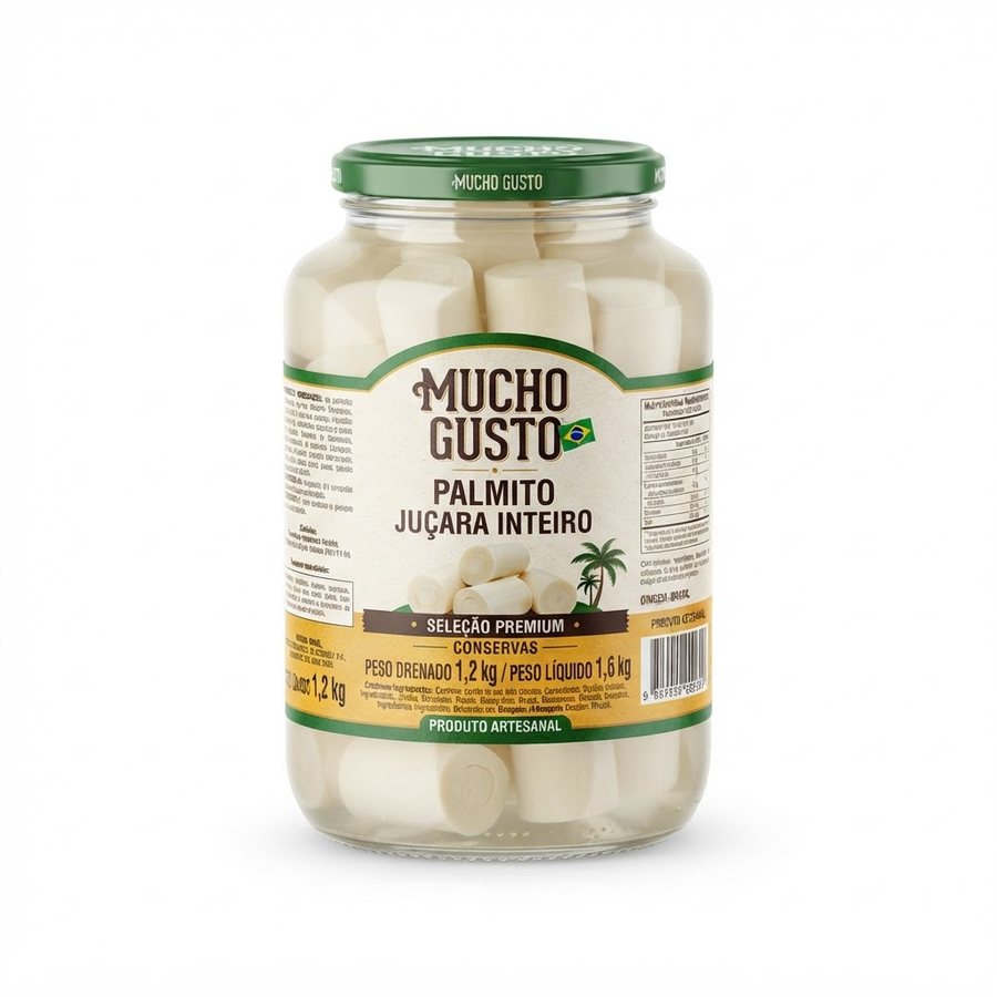 Palmito Juçara Inteiro 1,2 kg Mucho Gusto — produto disponível na BRAVI